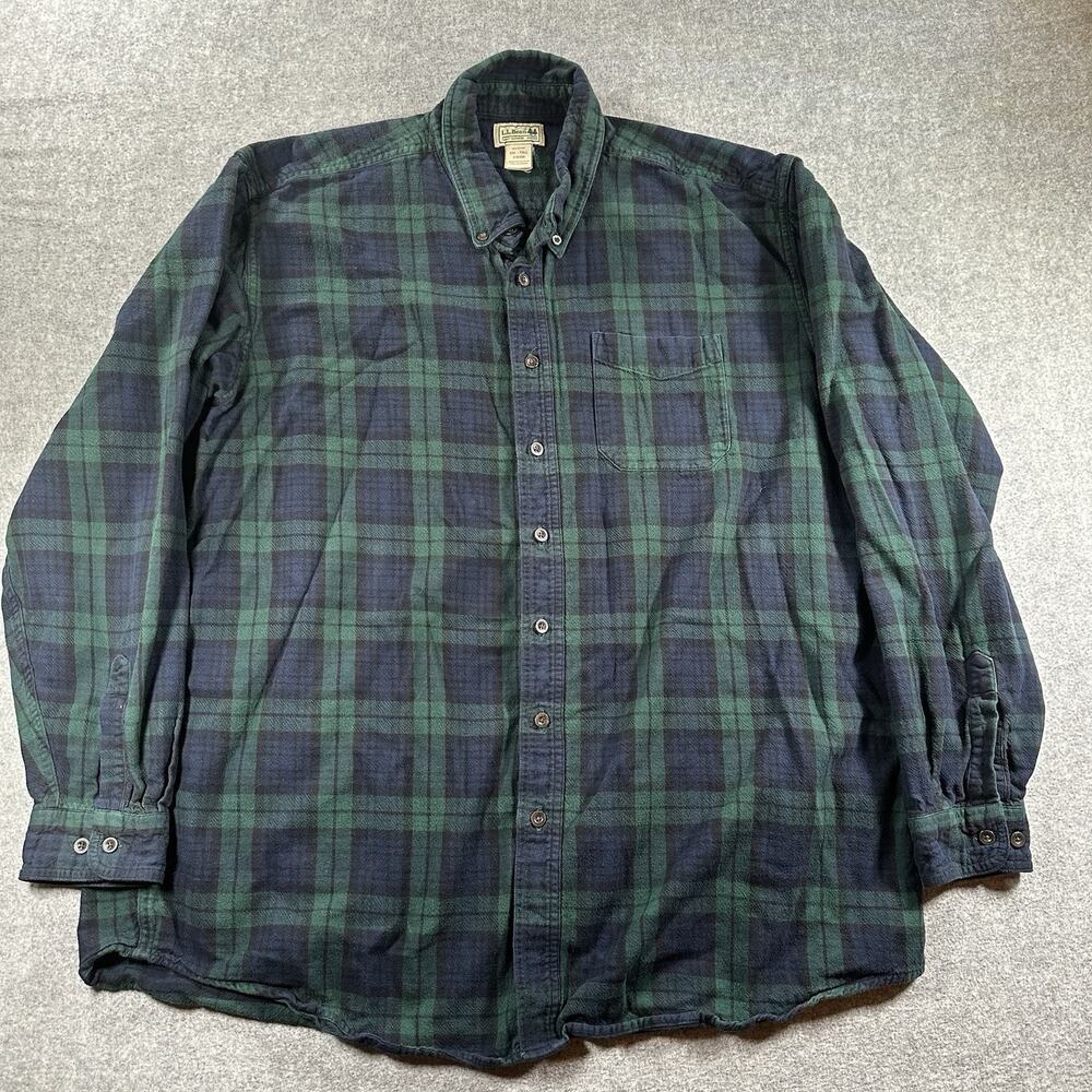 L.L.Bean Plaid Flannel Button-Down Shirt Men's XXL Big & Tall Green Blue Long